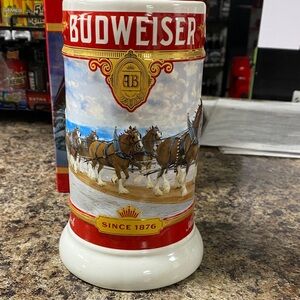 Budweiser Red and White Beer Stein with Clydesdales 46th Edition